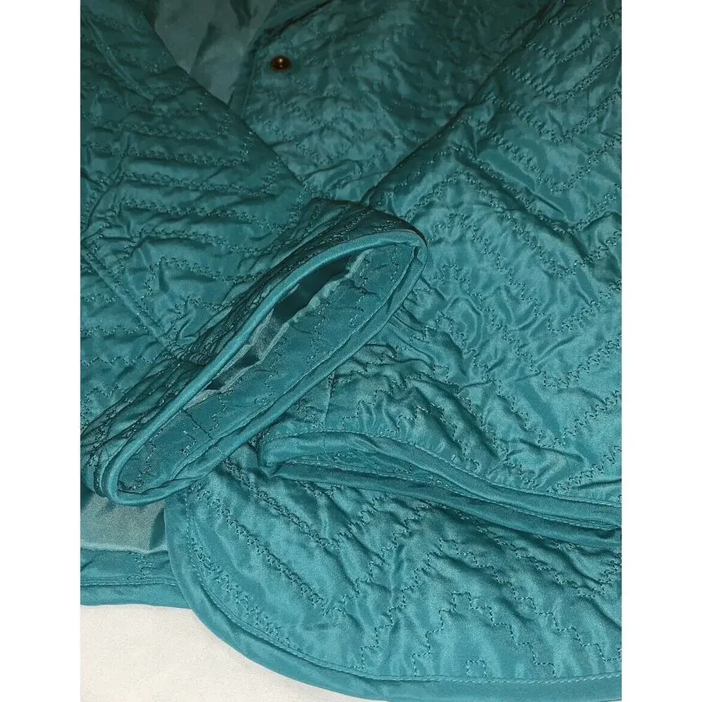 XL Requirements Green Quilted Lined Jacket Blazer Brass Snaps Faux Pockets EUC